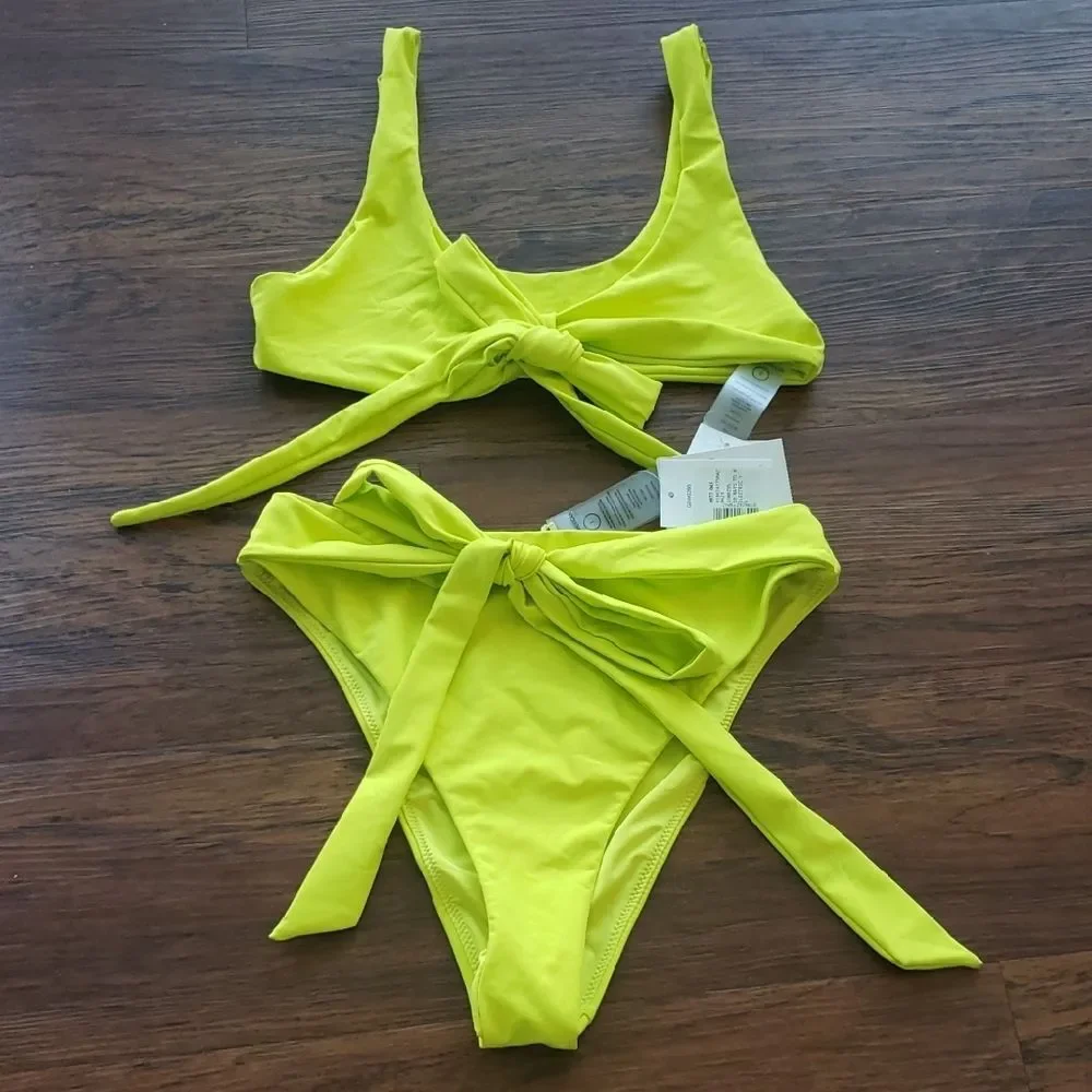 NWT Good American Styled 10-Way Electric Yellow Glam Feminine Girly Bikini Set